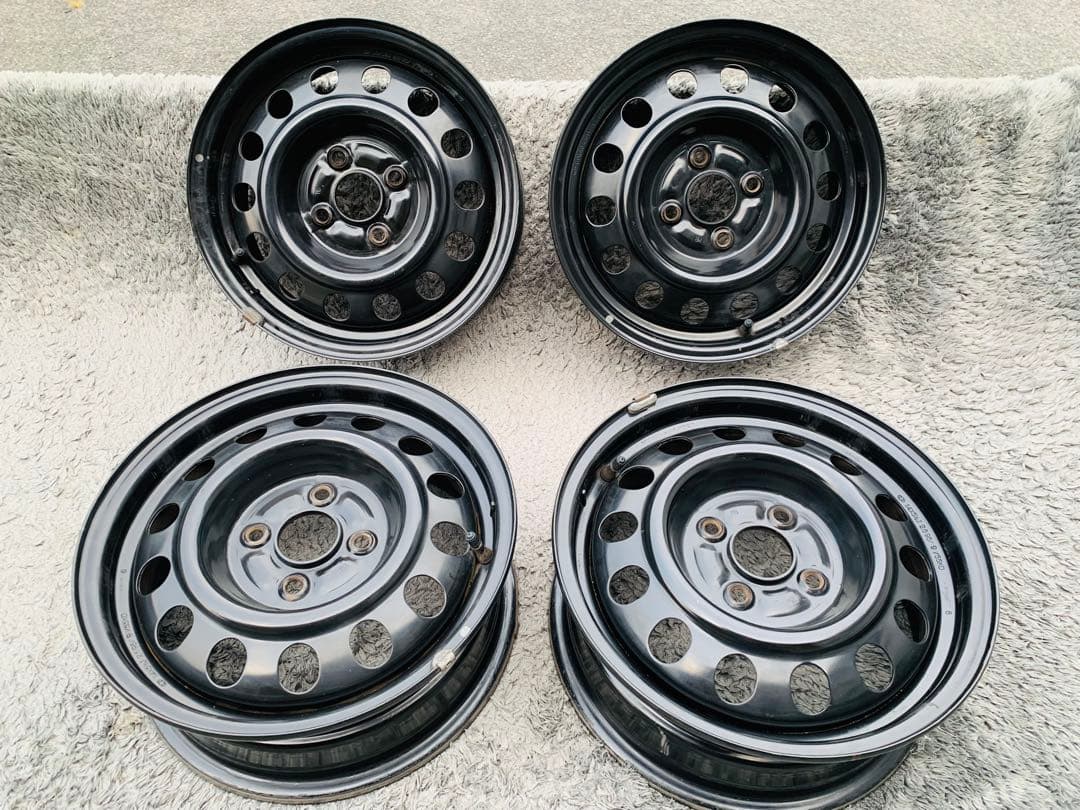 ★スチールホイール 14×5.5J PCD100 4本 黒鉄チン Used★