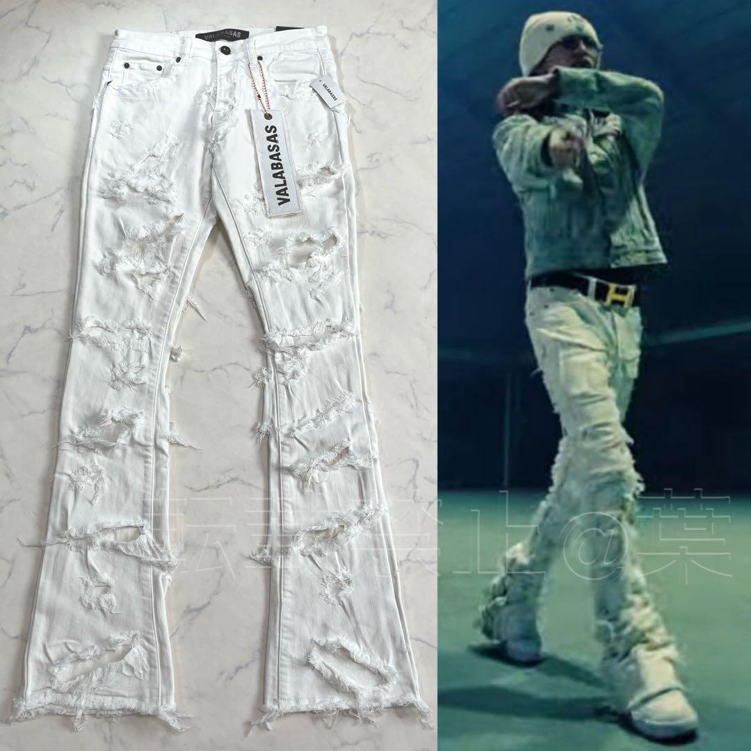 valabasaバラバサス ハードクラッシュスキニーフレアデニム ホワイト
