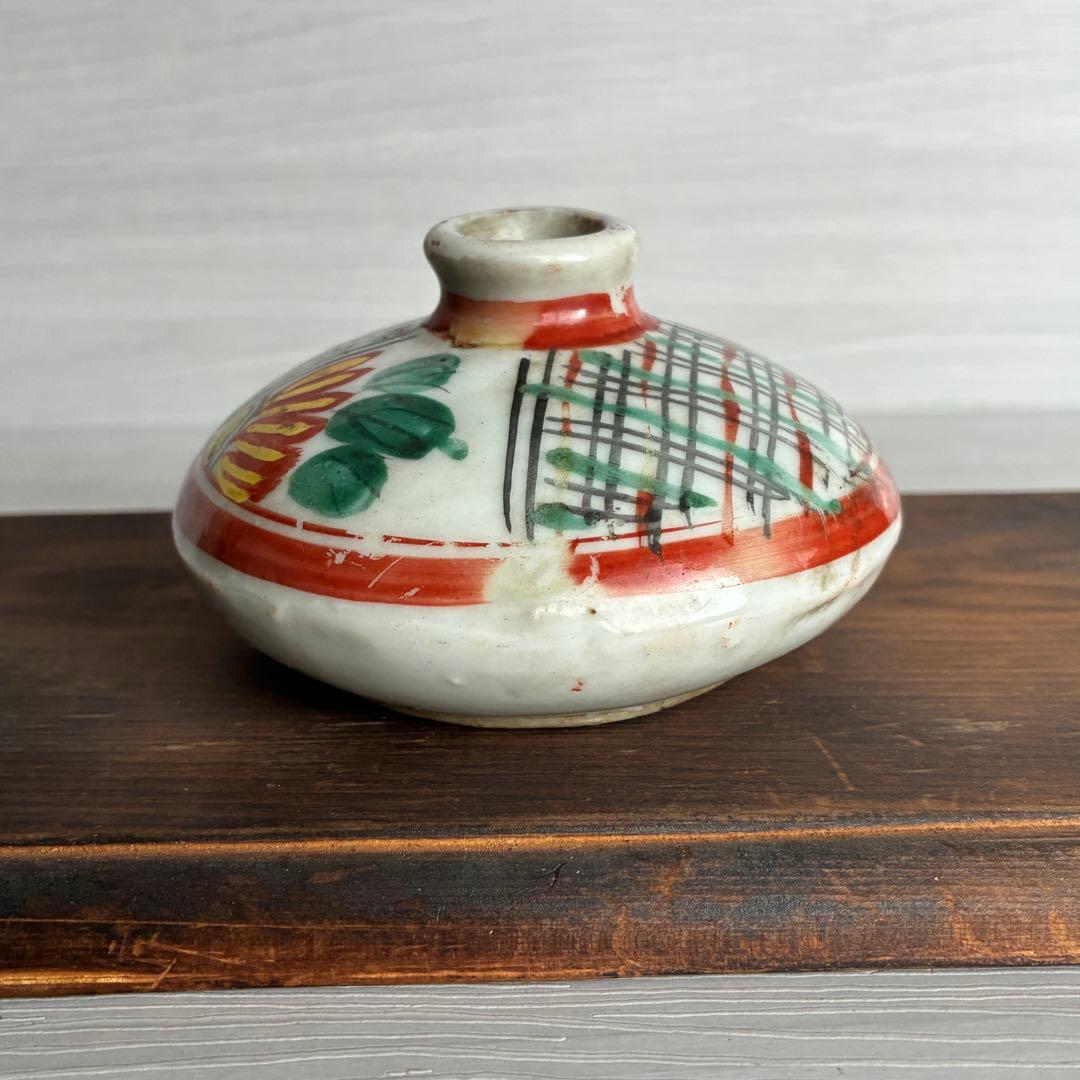 色絵油壺 骨董 時代物 一輪挿し 茶道具 古民具 インテリア 置物 花瓶