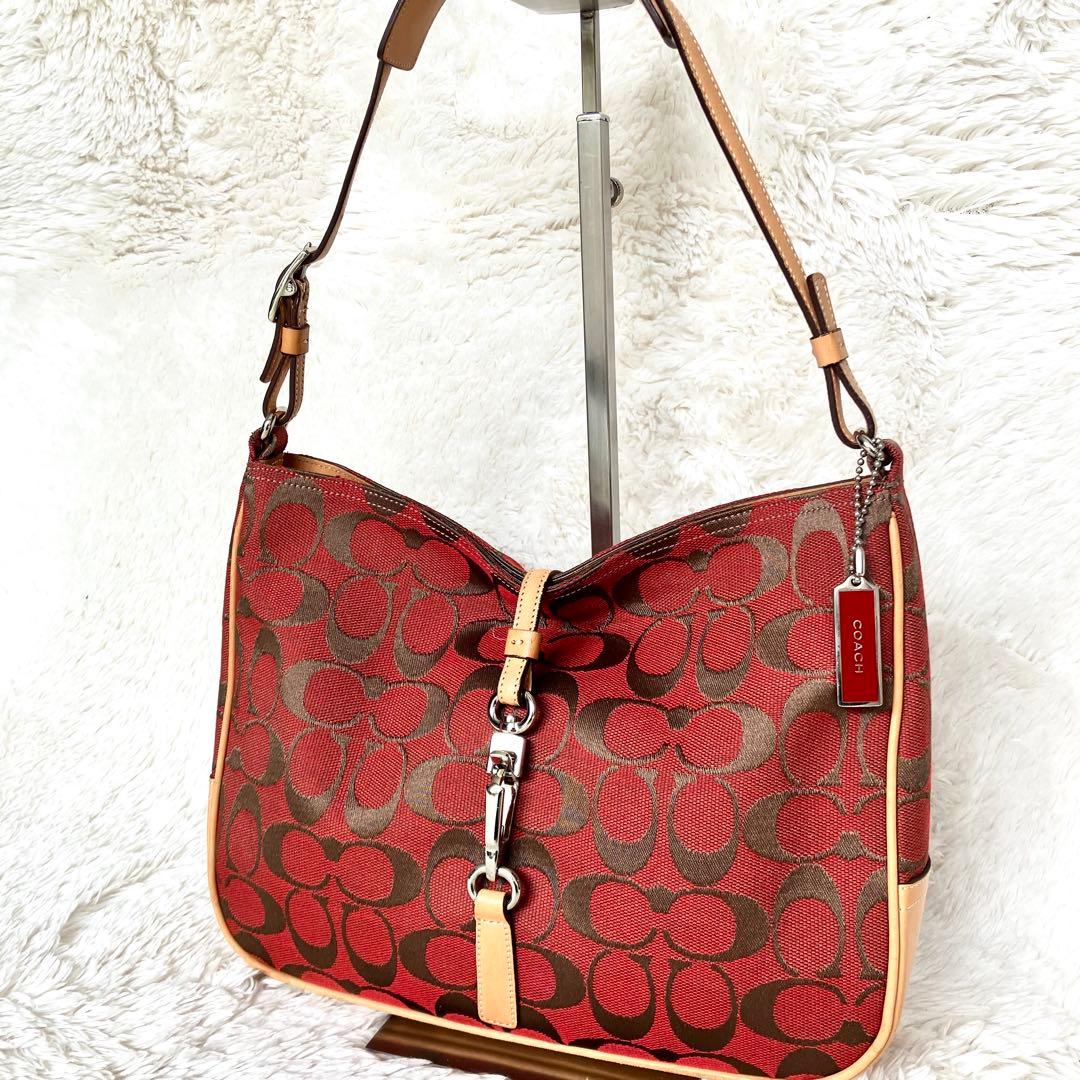 美品】COACH コーチ シグネチャー ショルダーバッグ 6091 レッド系