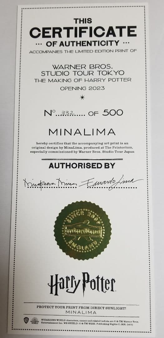 世界500枚限定！】ハリーポッター 東京限定アートプリント ミナリマ