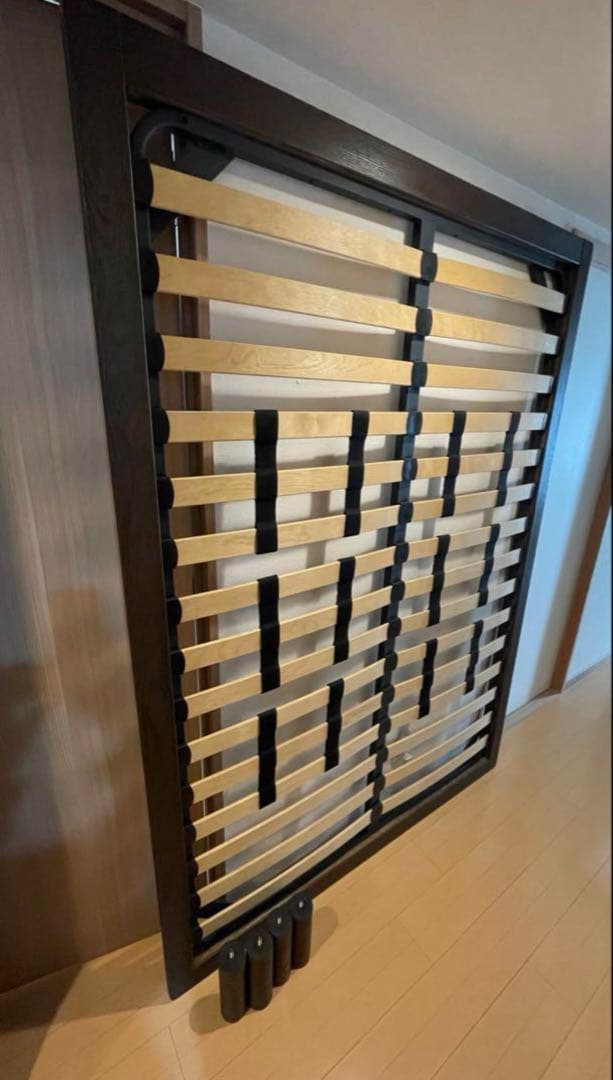 引渡の場合8,】無印良品ダークブラウンダブルベッドフレーム脚付きの