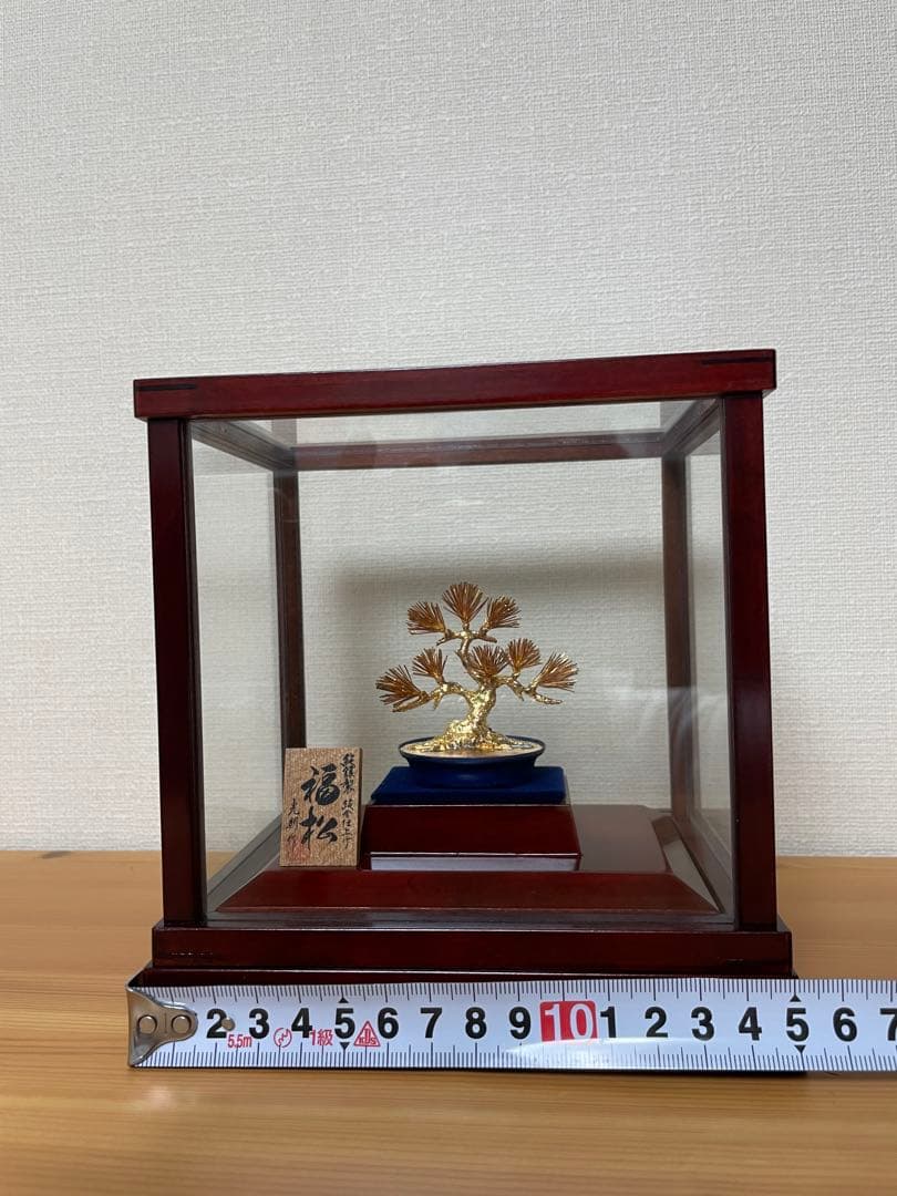 金属製 盆栽風 福松 ガラスケース付き 金属製 盆栽風 福松 ガラスケース付き 盆栽 松 9号｜純金製置物/ガラス