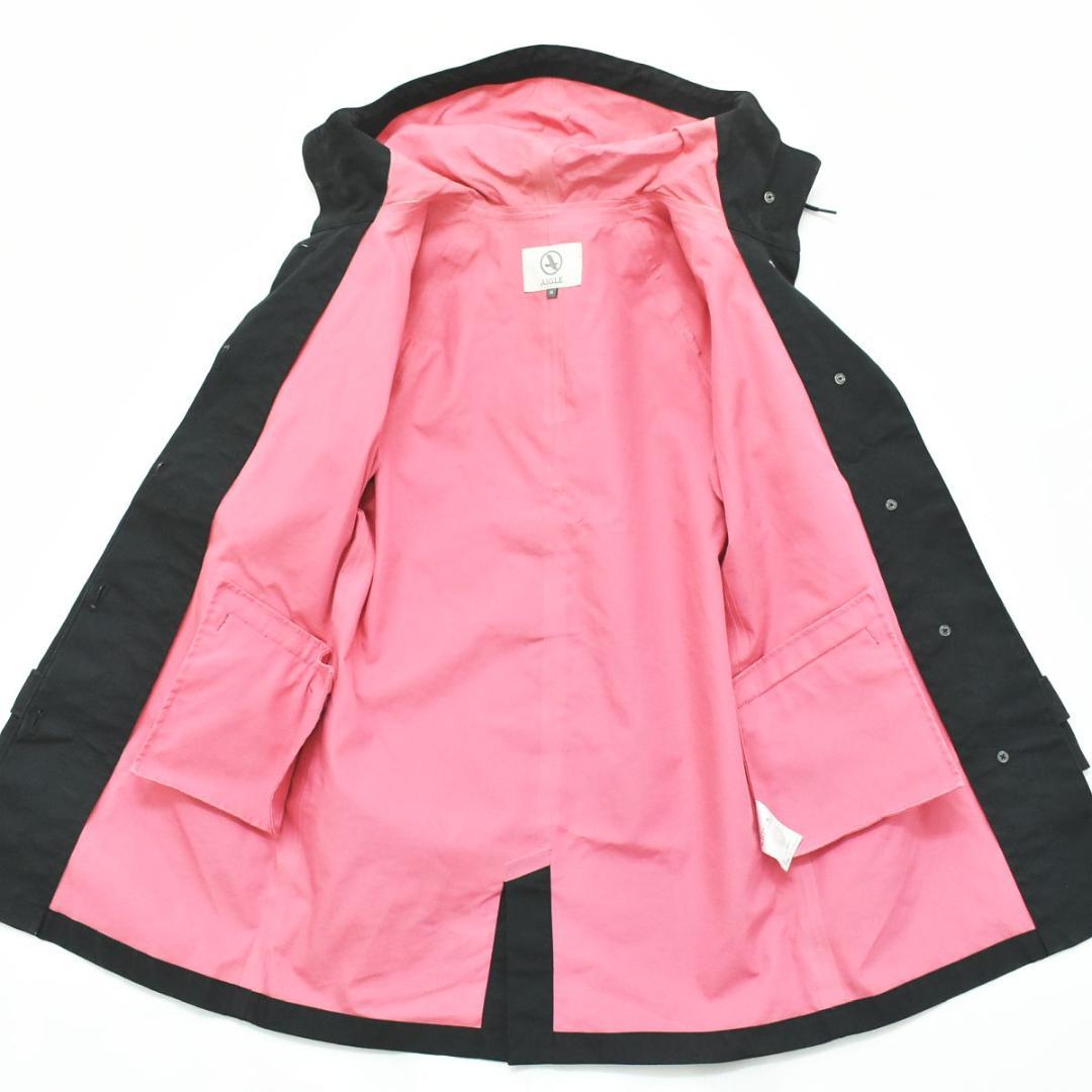 エーグル AIGLE フード付き 刺繍ロゴ ロング レイン コート M 紺