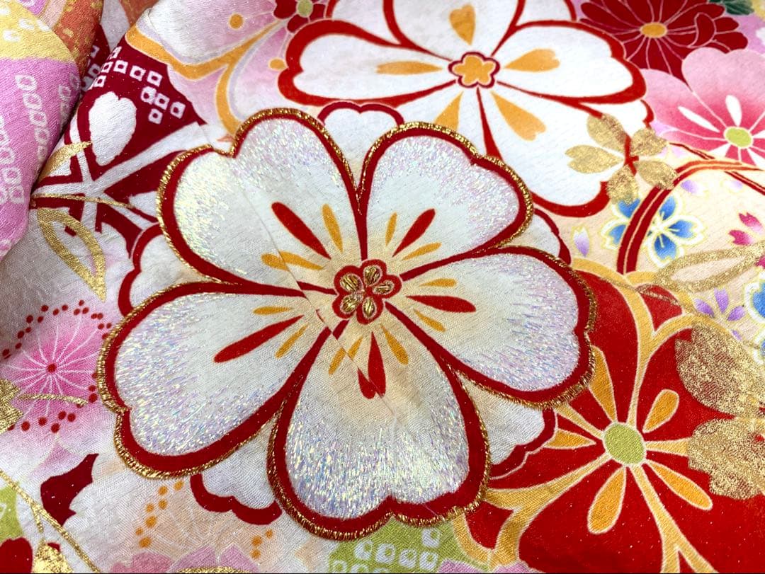 ⭐︎K0837 美品 正絹 振袖 レンタル店放出品 ガード加工 花柄 7号