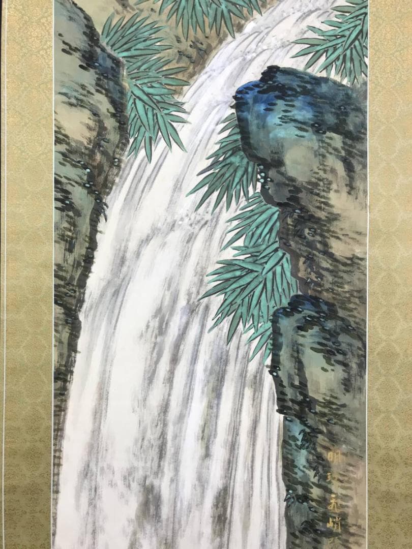 真作/田能村直外/山水図/滝図/瀑布図/飛瀑図/掛軸☆宝船