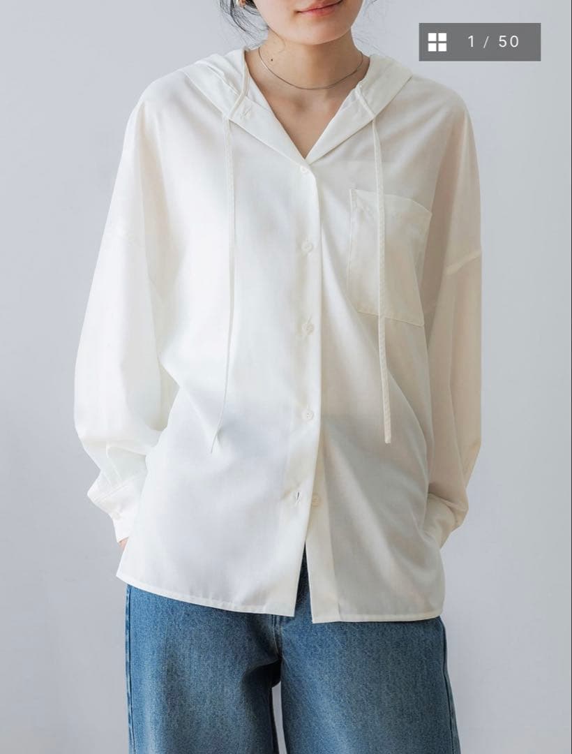 crewreクルーレフルダルスパンフードシャツ☆白サイズ2