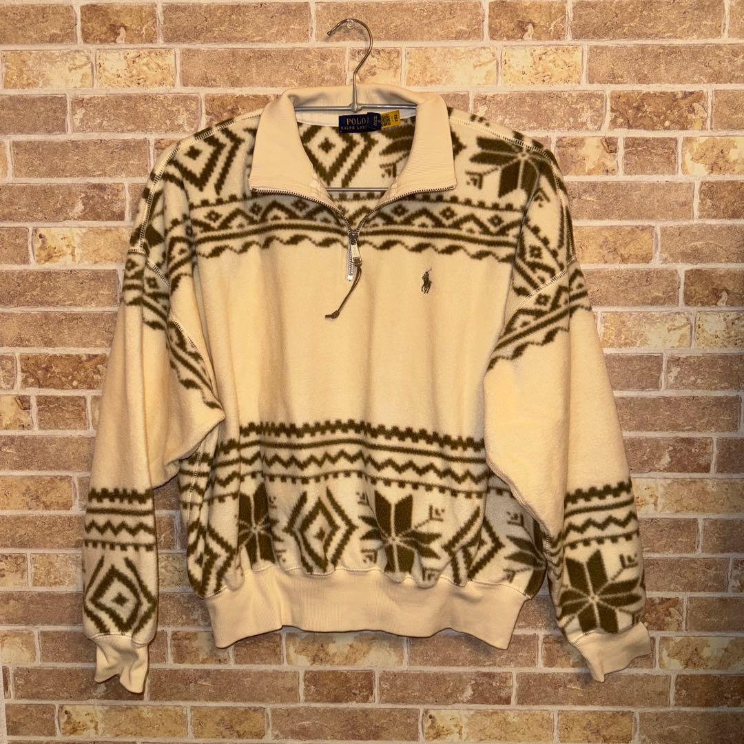 【美品】ラルフローレン POLO ハーフジップ 希少 美品 90s Polo ポロ ラルフローレン ハーフジップ リブ ニット