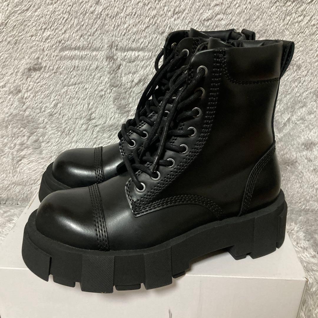 zara ザラ トラックソール 厚底レースアップブーツ ブラック
