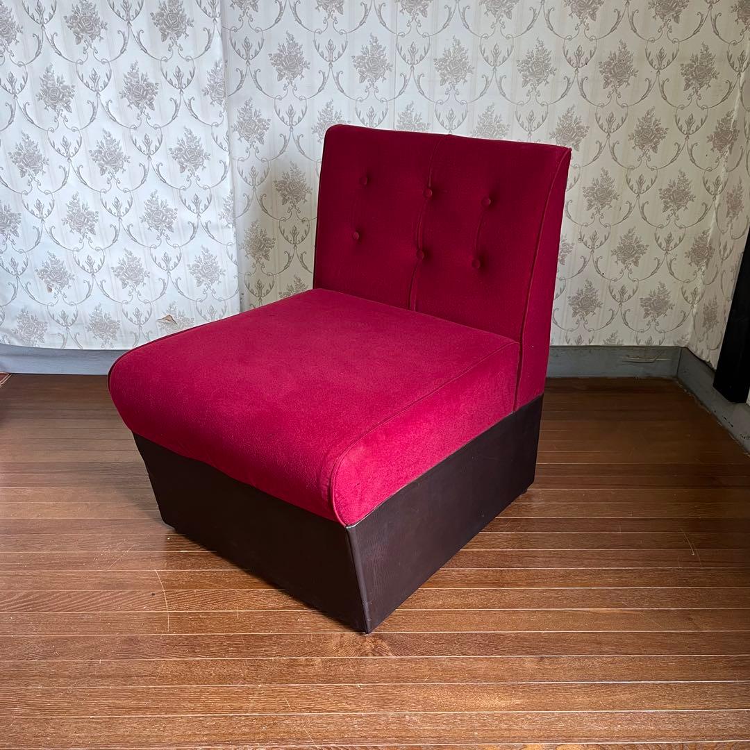 アンティーク】① 昭和レトロ 1人掛けソファー ワインレッド スナック