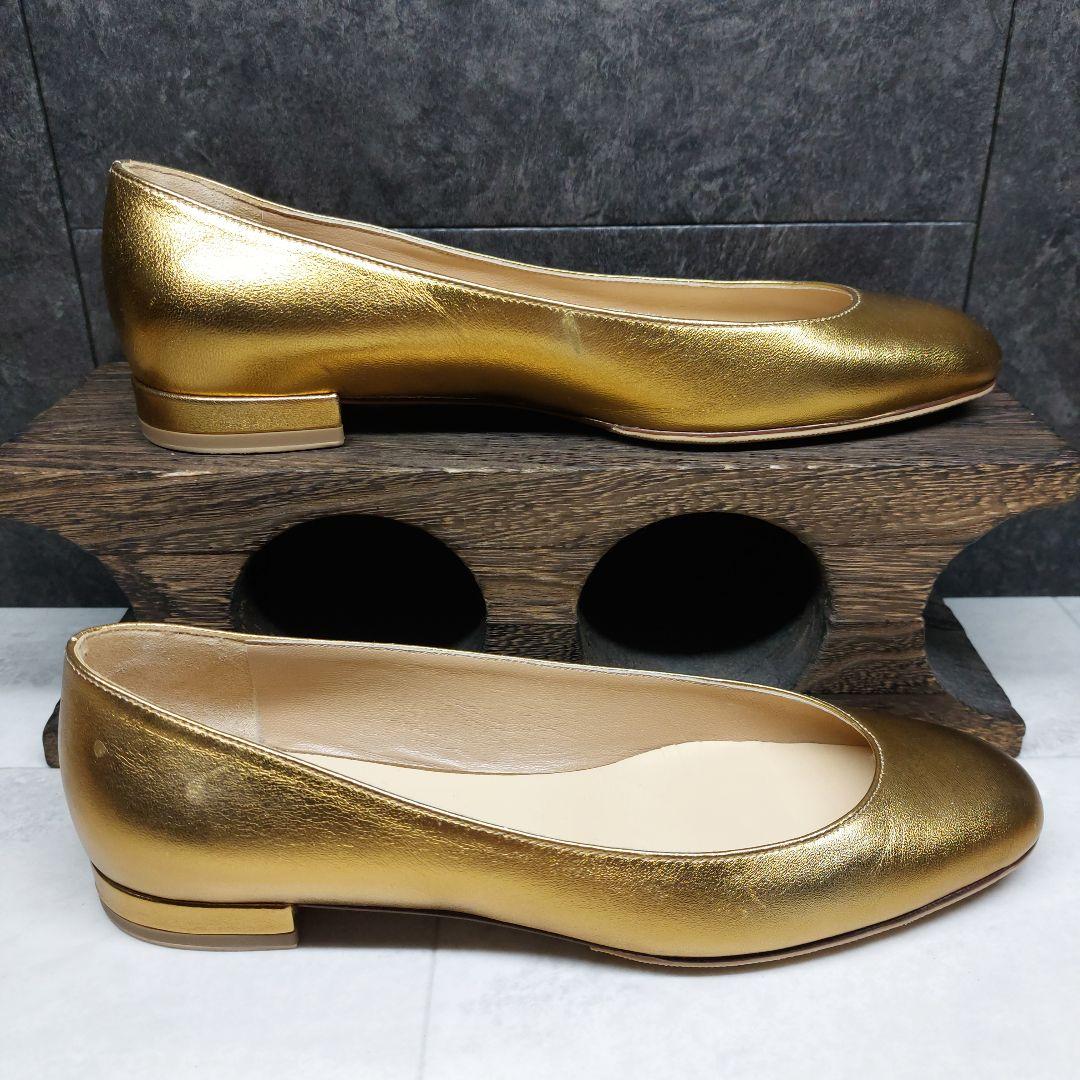 フランチェスコルッソ ゴールドフラットシューズ 23.5cm