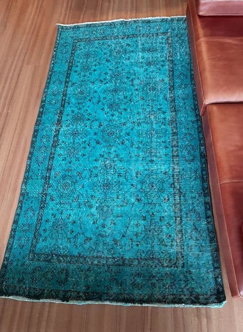 ヴィンテージラグ トルコラグ オーバーダイ ショップ ターコイズブルー