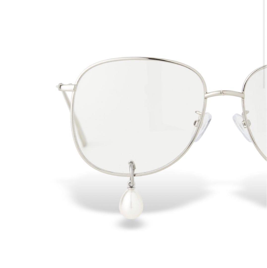 キムへキムkimhekim 白パール付きシルバーサングラス 伊達メガネ眼鏡