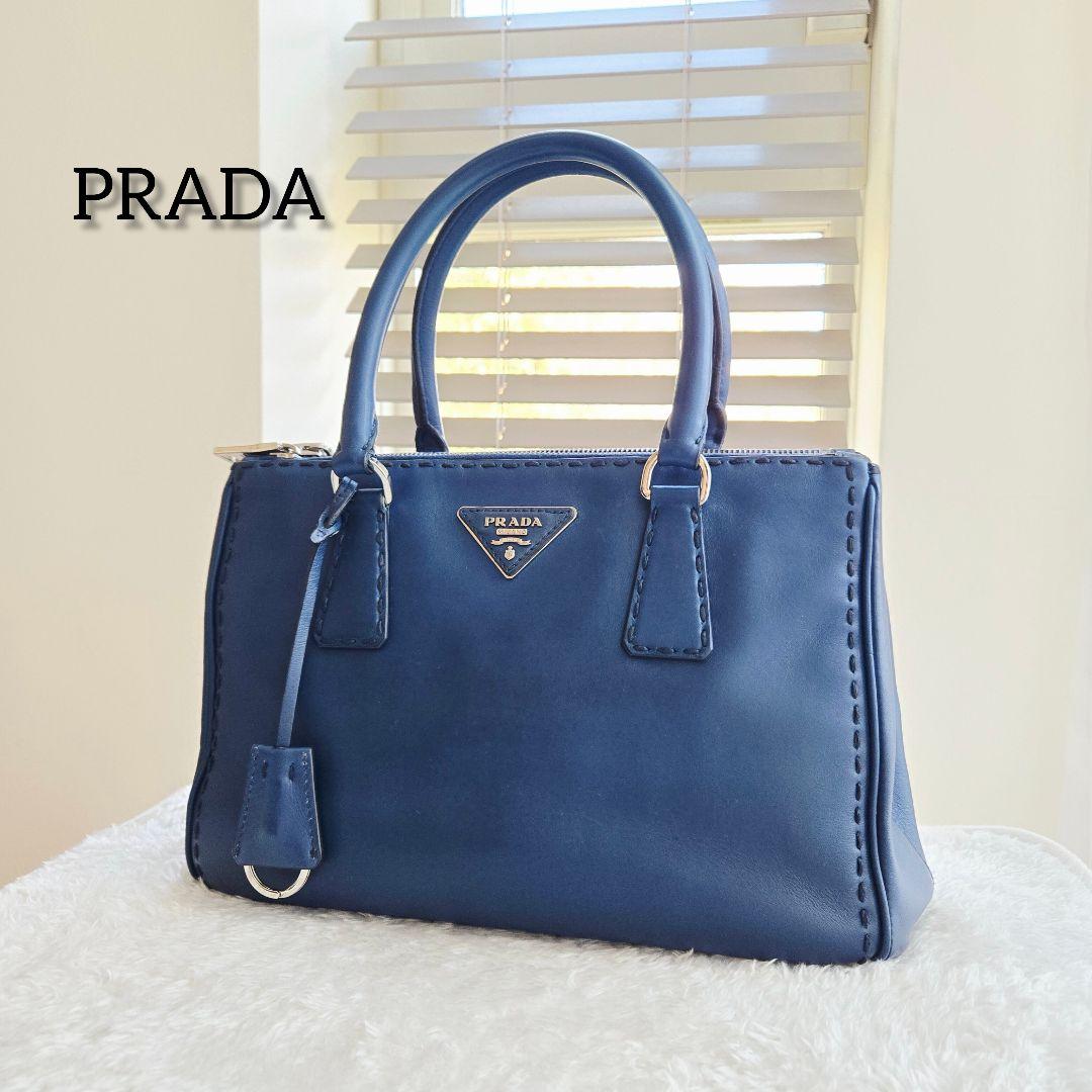 ⭐PRADA⭐ プラダ ガレリア ハンドバッグ ネイビー レザー クロシェット ⭐PRADA⭐ プラダ ガレリア ハンドバッグ ネイビー レザー