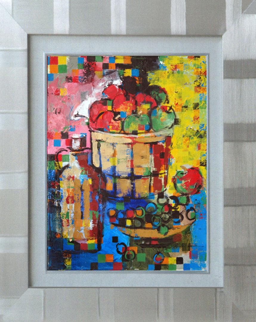 油絵 菅家令子 絵 絵画インテリア額付(白) uF6-063704 静物果物 瓶