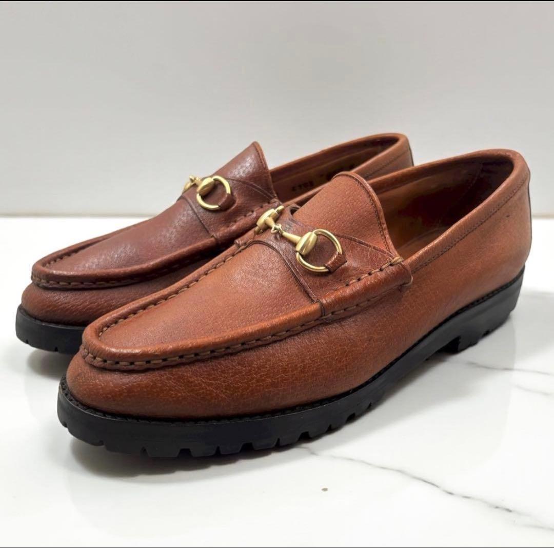 【美品】 グッチ ホースビットローファー 38.5 ブラウン レザー ラグソール GUCCI（グッチ） ホースビット ローファー 38.5 ブラウン レディース