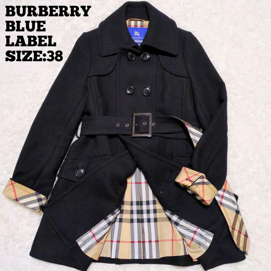 BURBERRY BLUE LABEL♦ノバチェック アンゴラ混コート 黒 38 中古・古着通販】BURBERRY BLUE LABEL (バーバリー ブルー レーベル