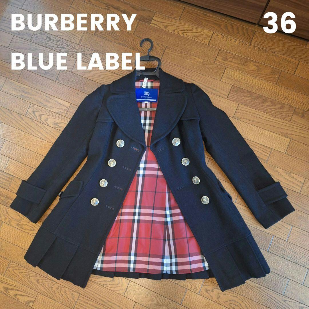 バーバリー ブルーレーベル ナポレオンブラックコート プリーツ 36