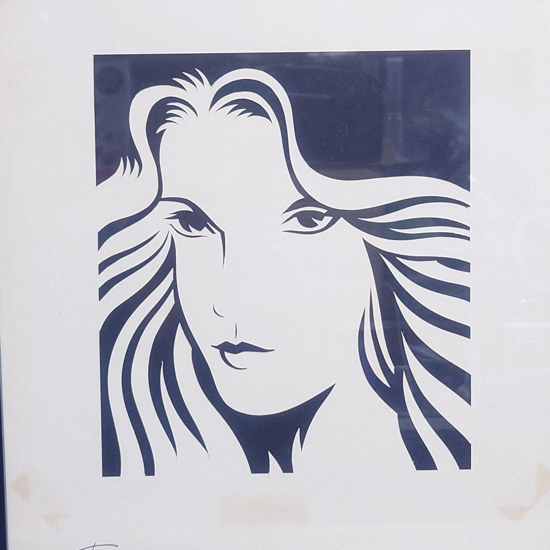 女性の顔の線画アート 1980年サイン入り - 絵画人気