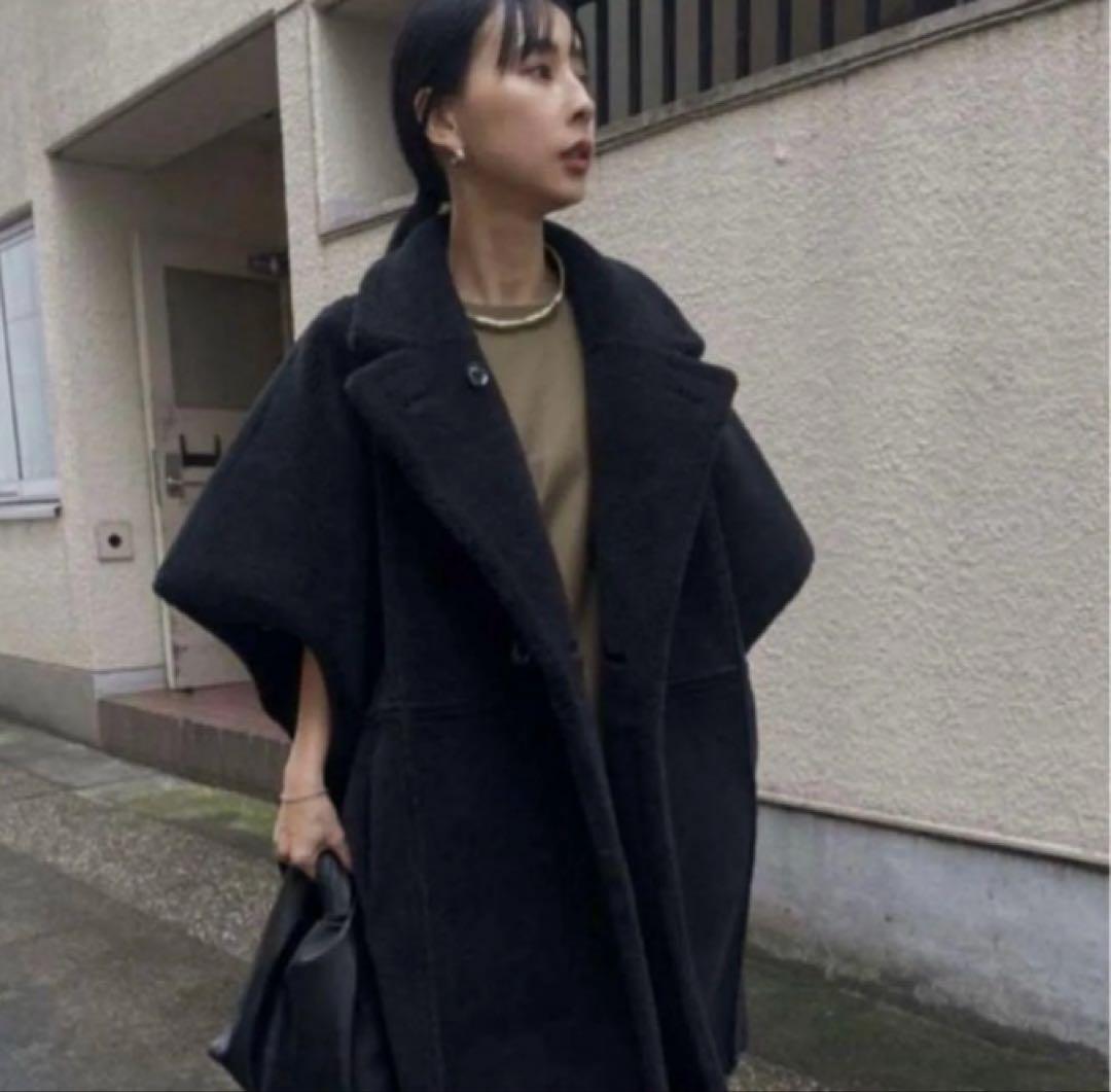 ameri vintage リバーシブルボアポンチョケープコート ブラック - メルカリ