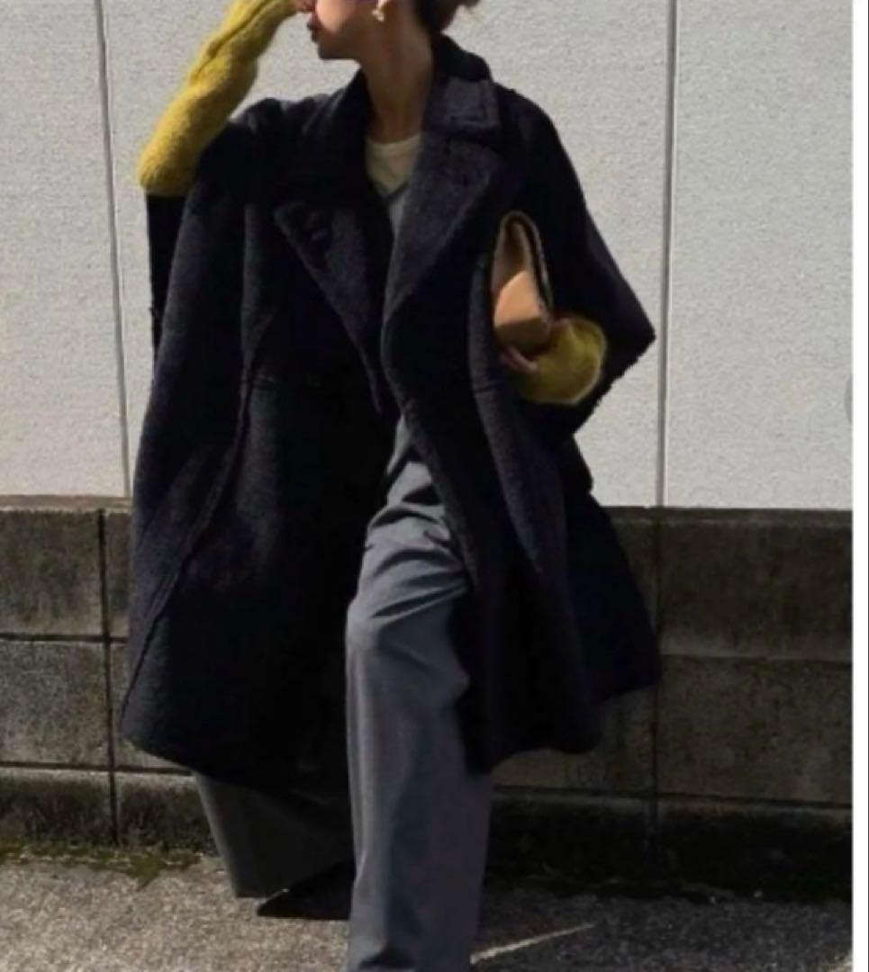 ameri vintage リバーシブルボアポンチョケープコート ブラック - メルカリ