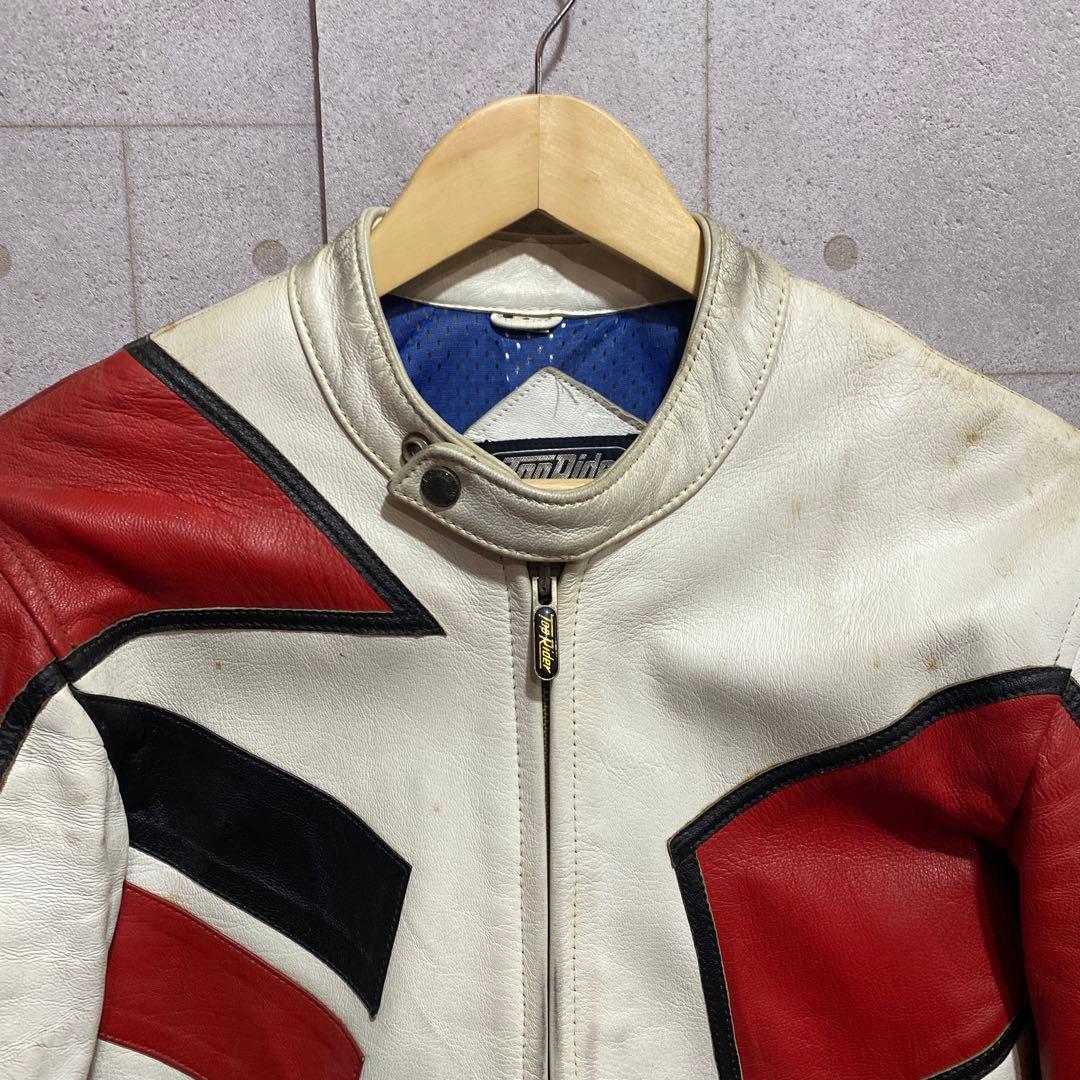 TOP RIDER トップライダー バイク用 レザー革ツナギ ホワイト ブラック