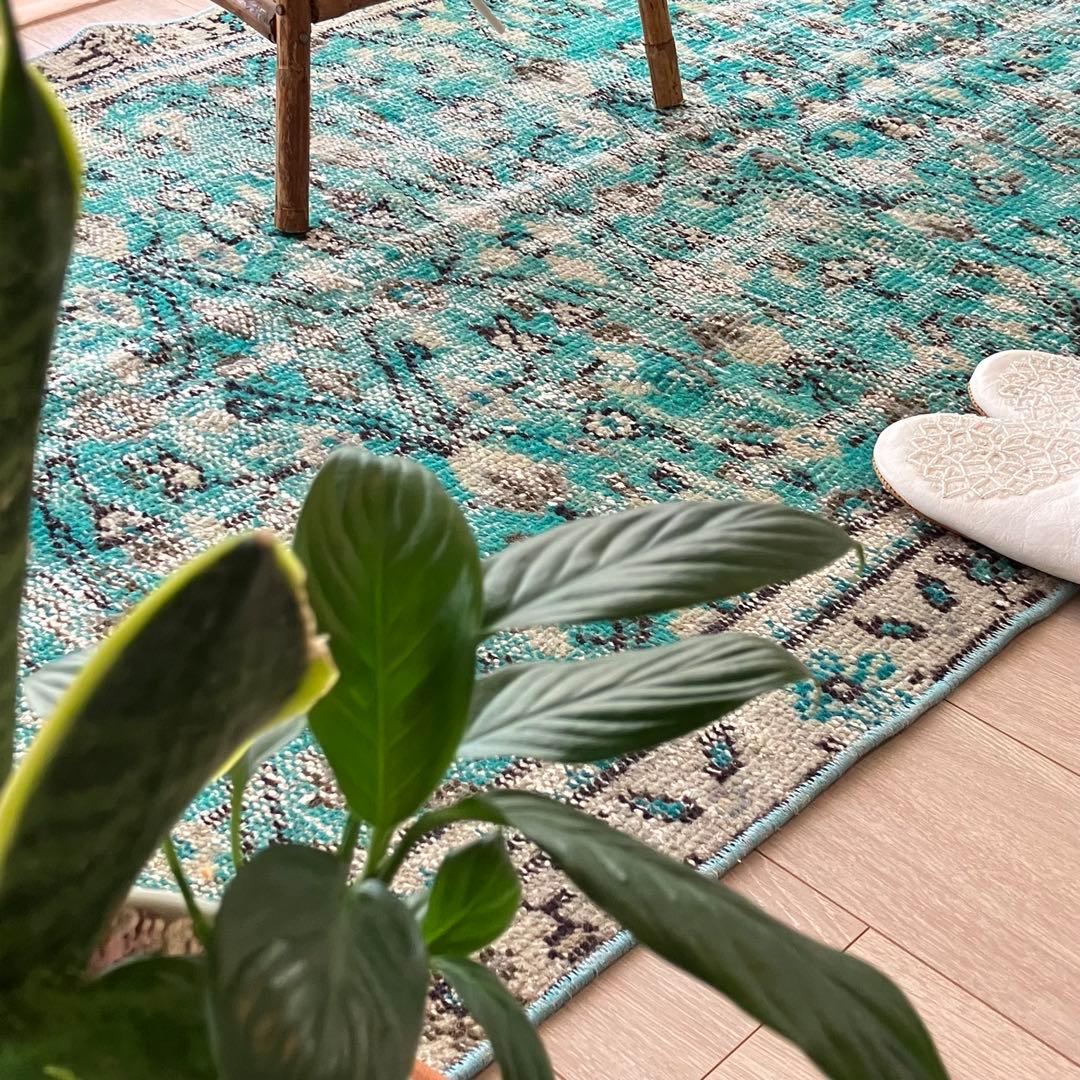 スカイブルー✳︎91×192✳︎ペールグレー 満載フラワー トルコ