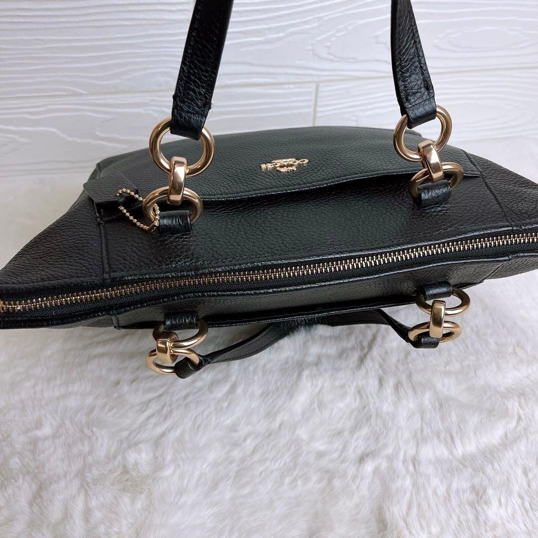 極美品☆COACHコーチ 2wayショルダーバッグ ブラック シボ革レザー