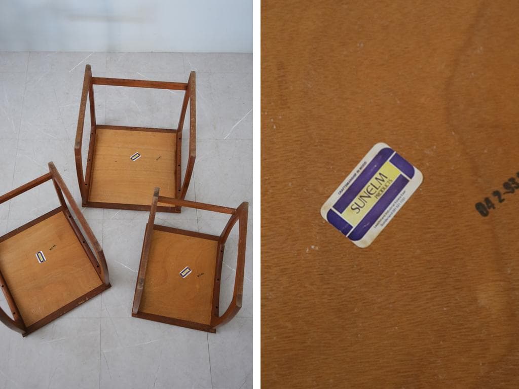 IZ88485N☆SUNELM 英国アンティークSUNELM製チークネストテーブル3台