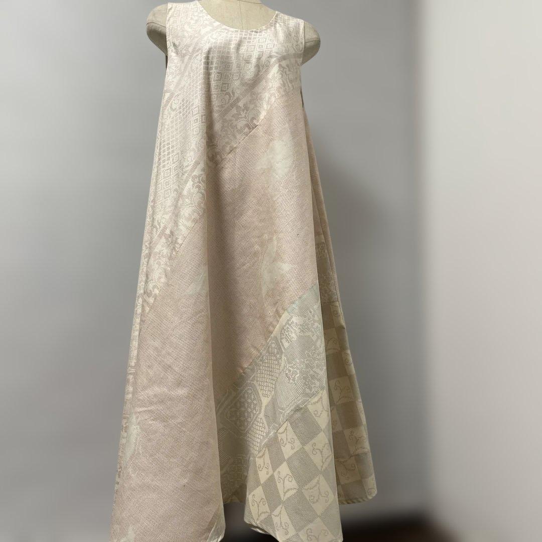 着物ワンピーステントラインマキシ丈《20》塩沢紬・結城紬・白大島紬等 L〜くらい