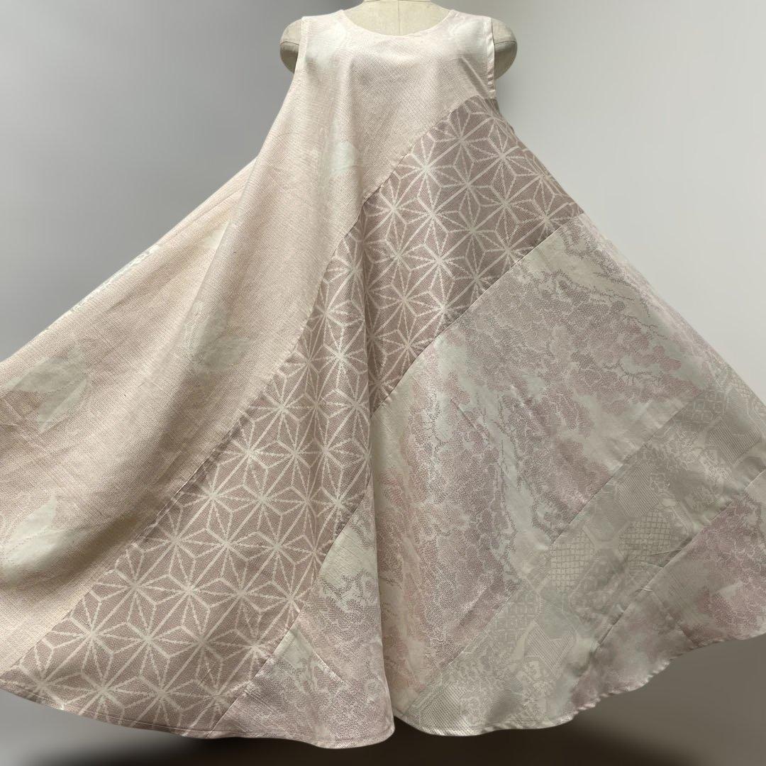 着物ワンピーステントラインマキシ丈《20》塩沢紬・結城紬・白大島紬等 L〜くらい