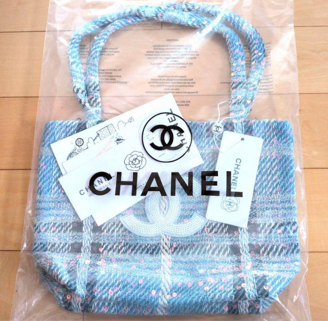 CHANEL シャネル ツイード チェック トートバッグ 水色 新品 - メルカリ
