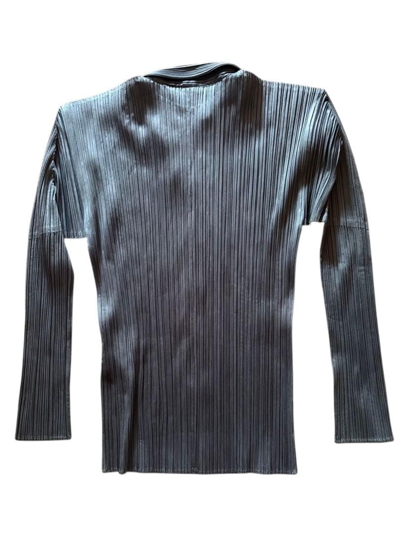 《美品》 プリーツプリーズ 長袖 カーディガン シャツ 3（L相当）ダークグレイ