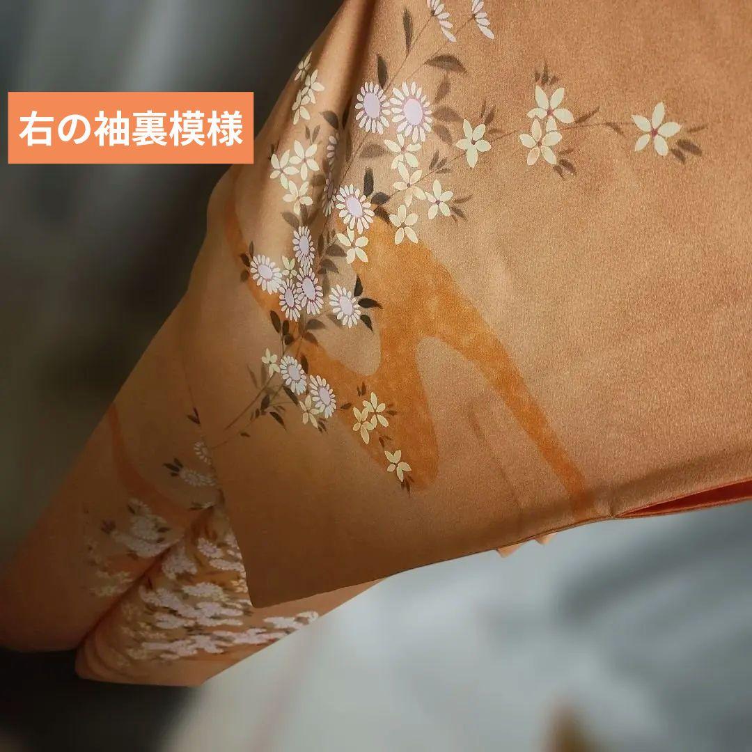 淡いクリームサーモンピンク 小菊付け下げ 訪問着フルセット 襦袢付き