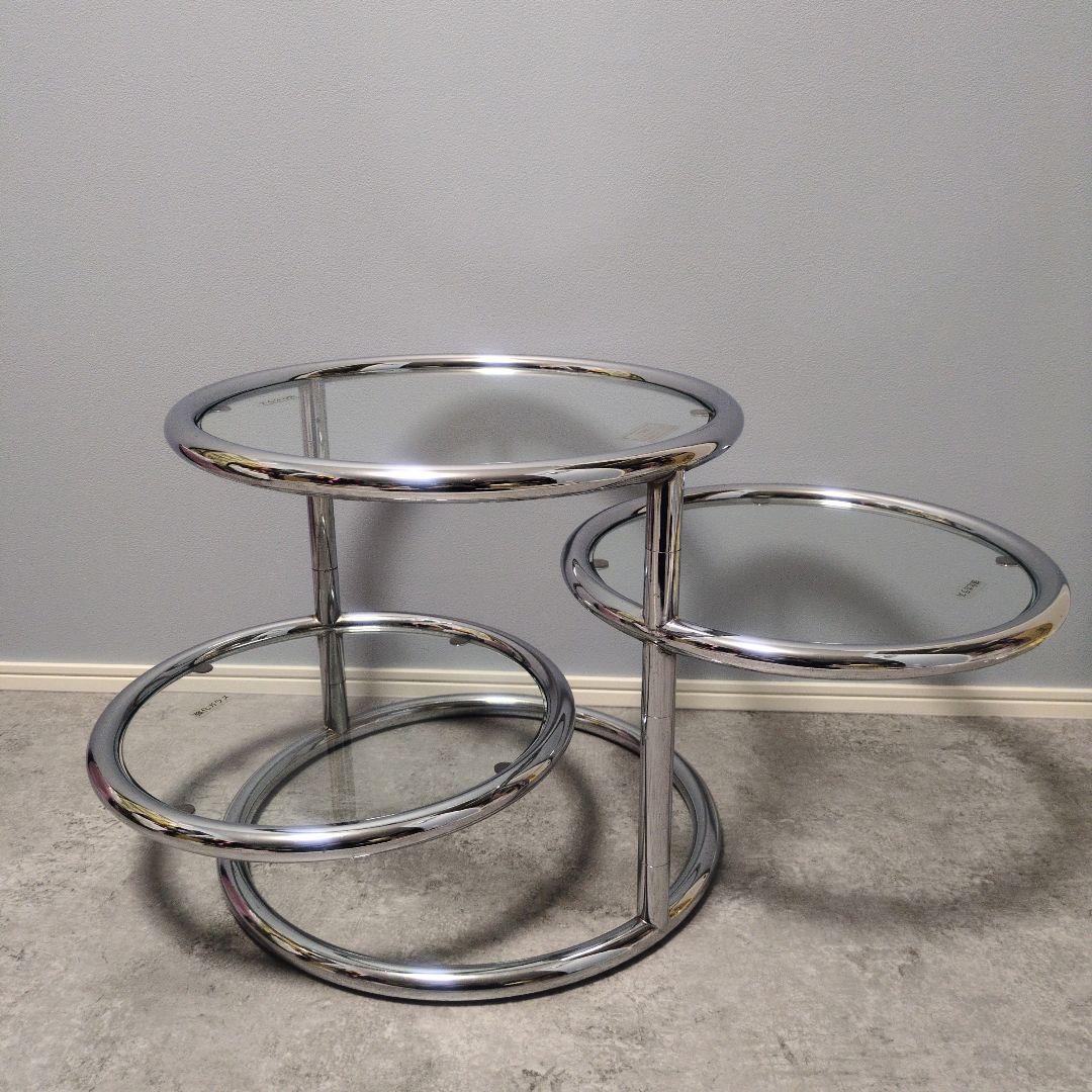 ラウンドテーブル 3段ガラス ミッドセンチュリー モダン スペース