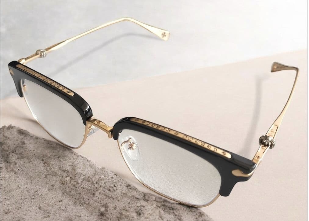 ハーフフレームゴールド　ブルーライトカット　クリアレンズ伊達メガネ リムレスメガネ 縁なし 紫外線 UVカット クリア レンズ メンズ