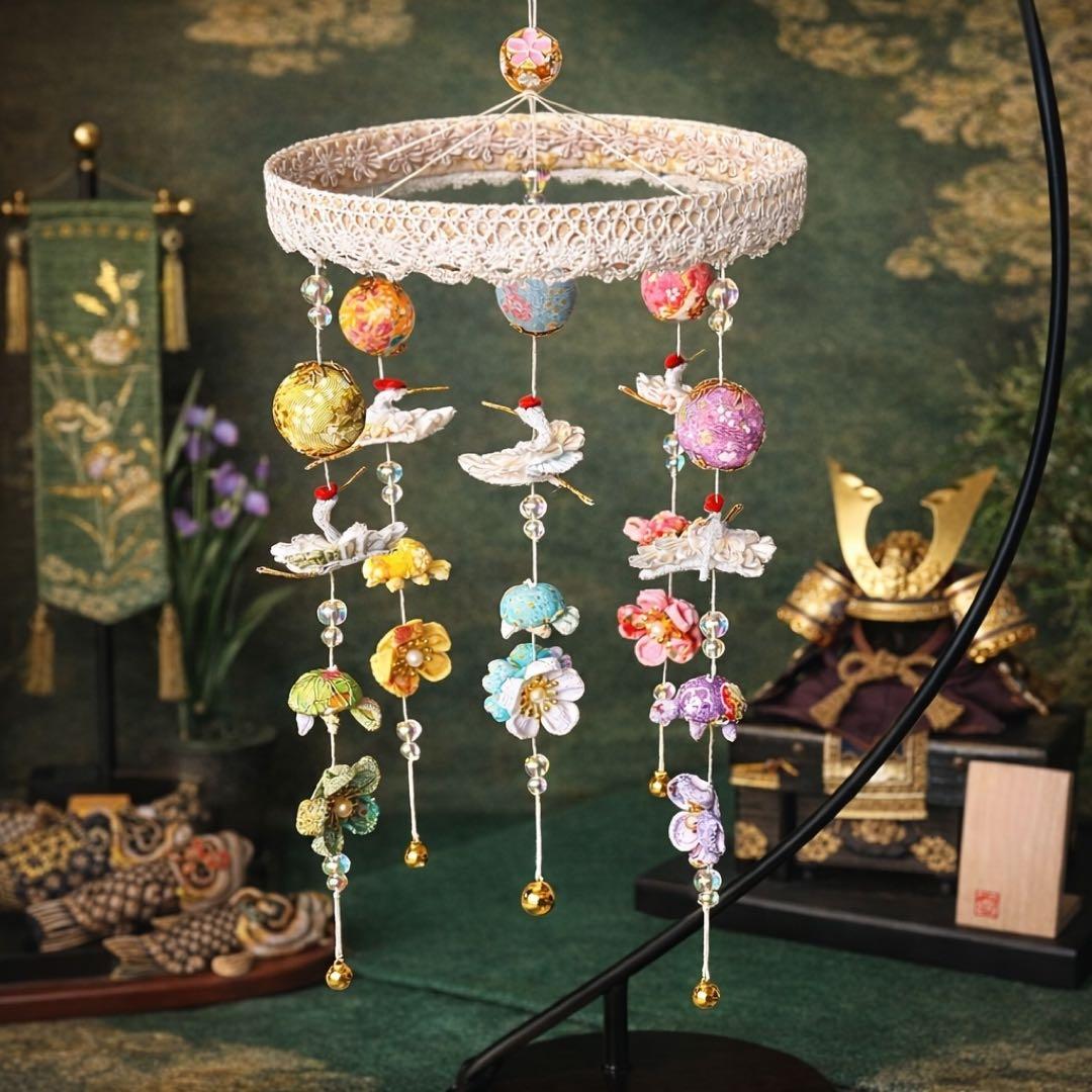 つるし雛 初節句 端午の節句 鶴と亀の吊るし飾り つまみ細工 縁起物