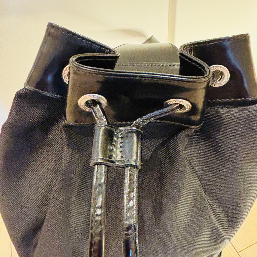 希少✰グッチ バンブー ワンショルダーバッグ 巾着 ナイロン レザー 黒
