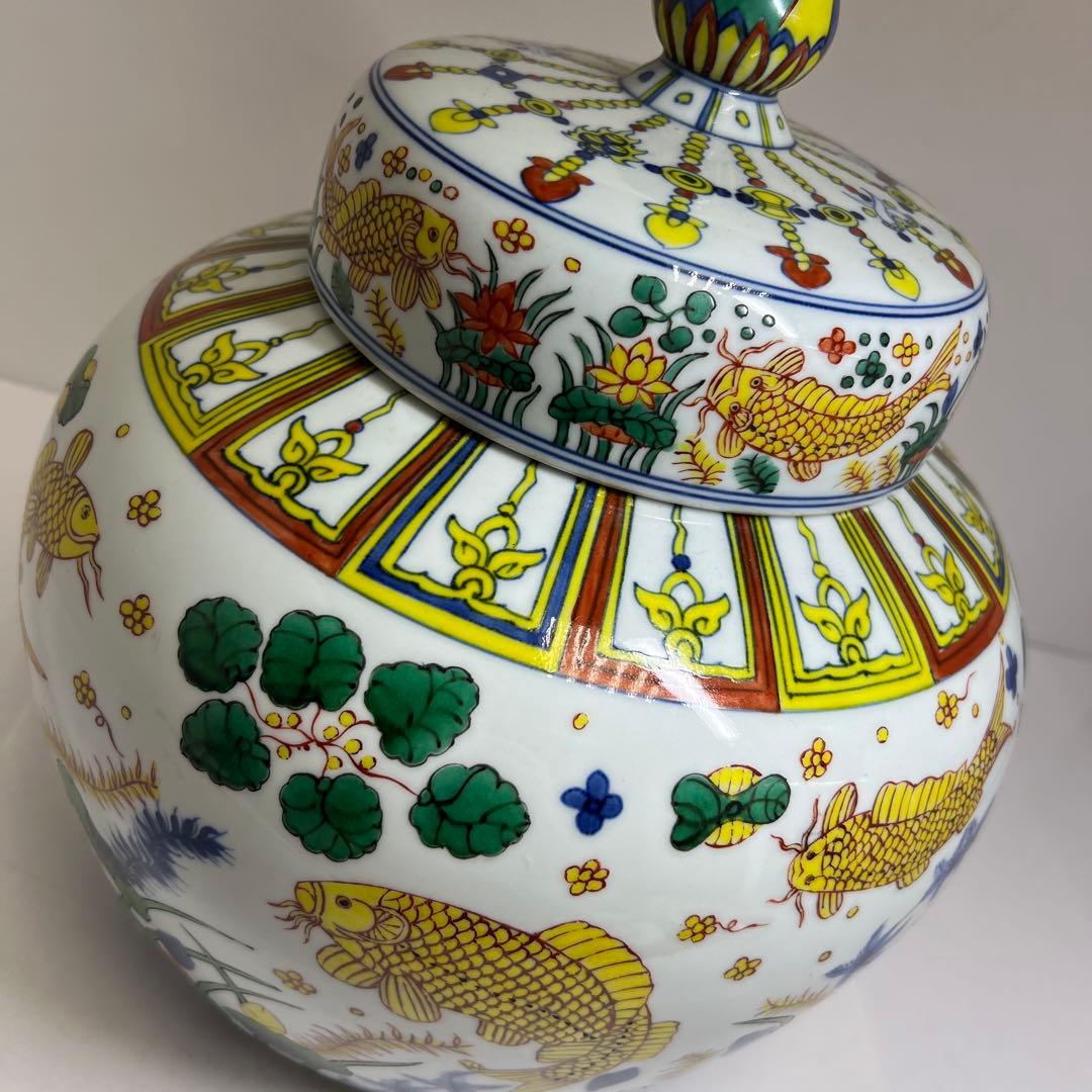 中国美術 色絵蓋付壺 高さ約35㎝ 東Y8-0224① - メルカリ