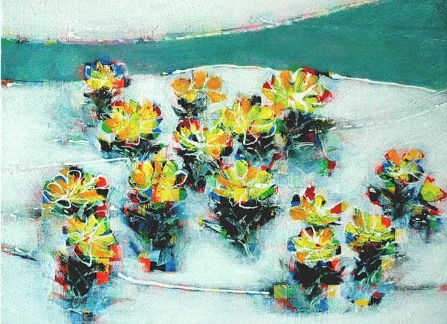 油絵 菅家令子 絵 絵画 インテリア 額付(銀) F4-091416 花 福寿草