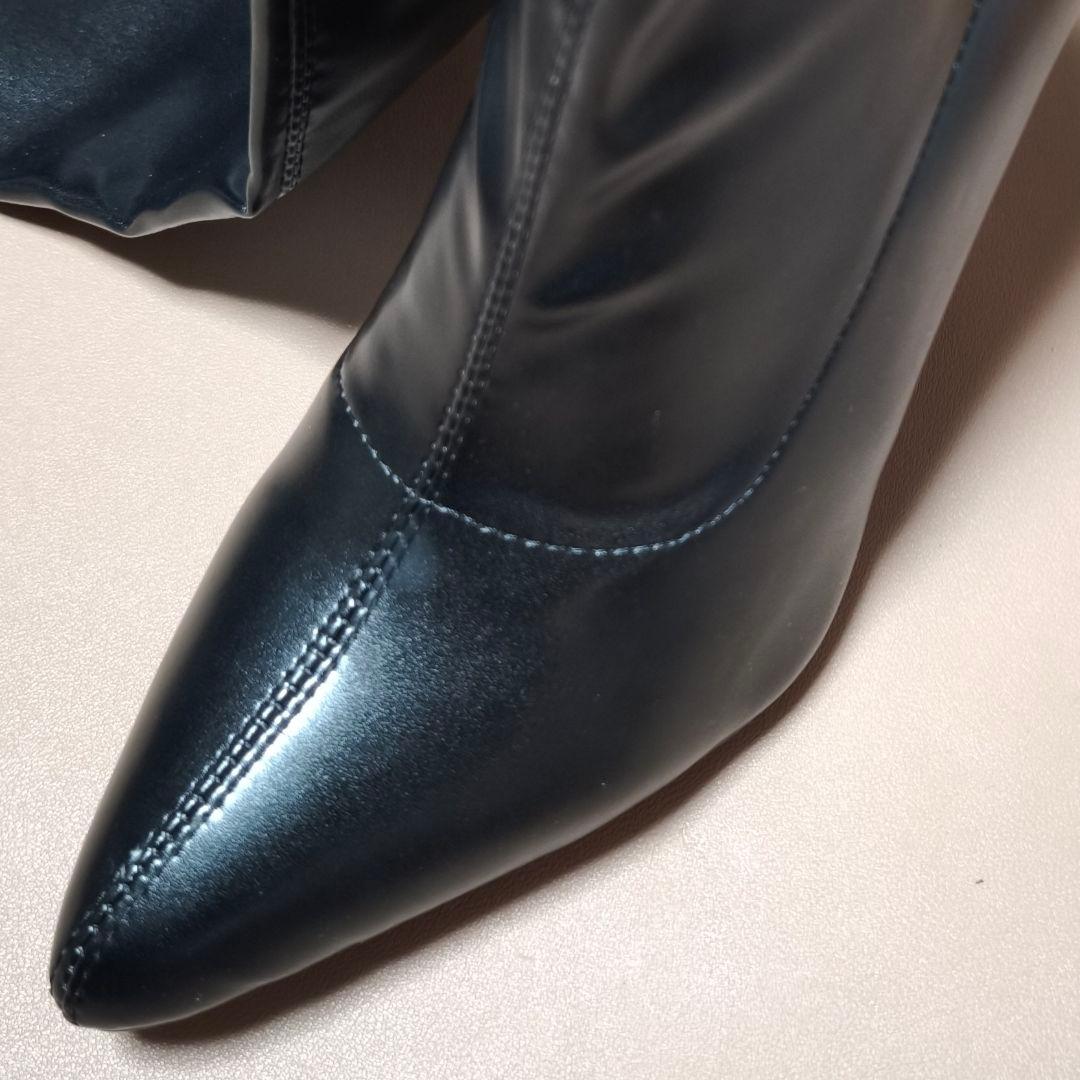 25.5cm ストレッチ ポインテッドトゥ ピンヒール サイハイブーツ