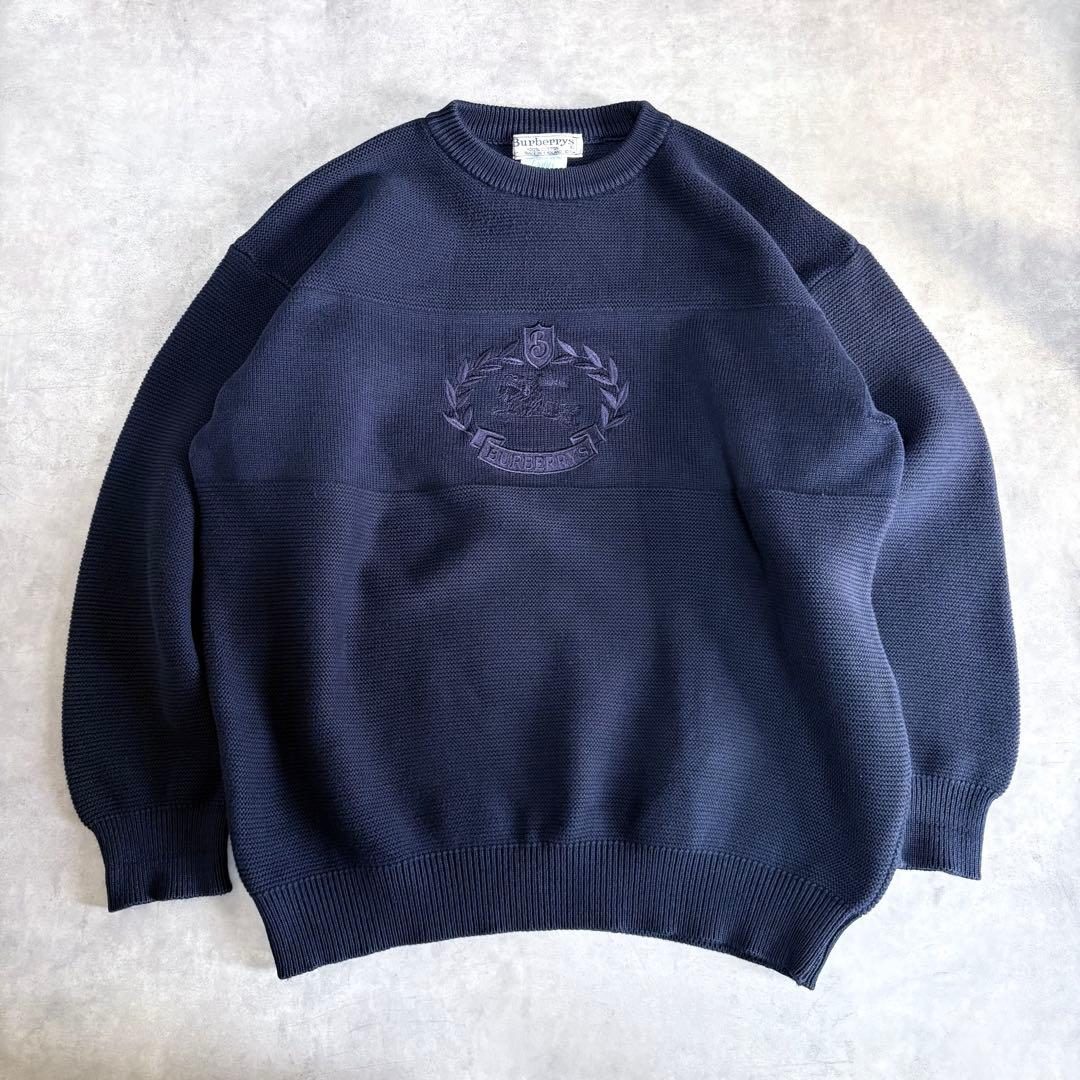 Burberrys 英国製 クレスト刺繍 ホースロゴ コットンニット ネイビー オンライン アウトレットファッション - Burberrys 英国製 クレスト