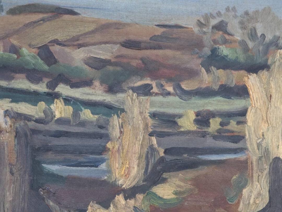 真作】絵画 近藤晴彦 油彩3号（板絵） 渓谷の遠景 厚塗りタッチ Y64