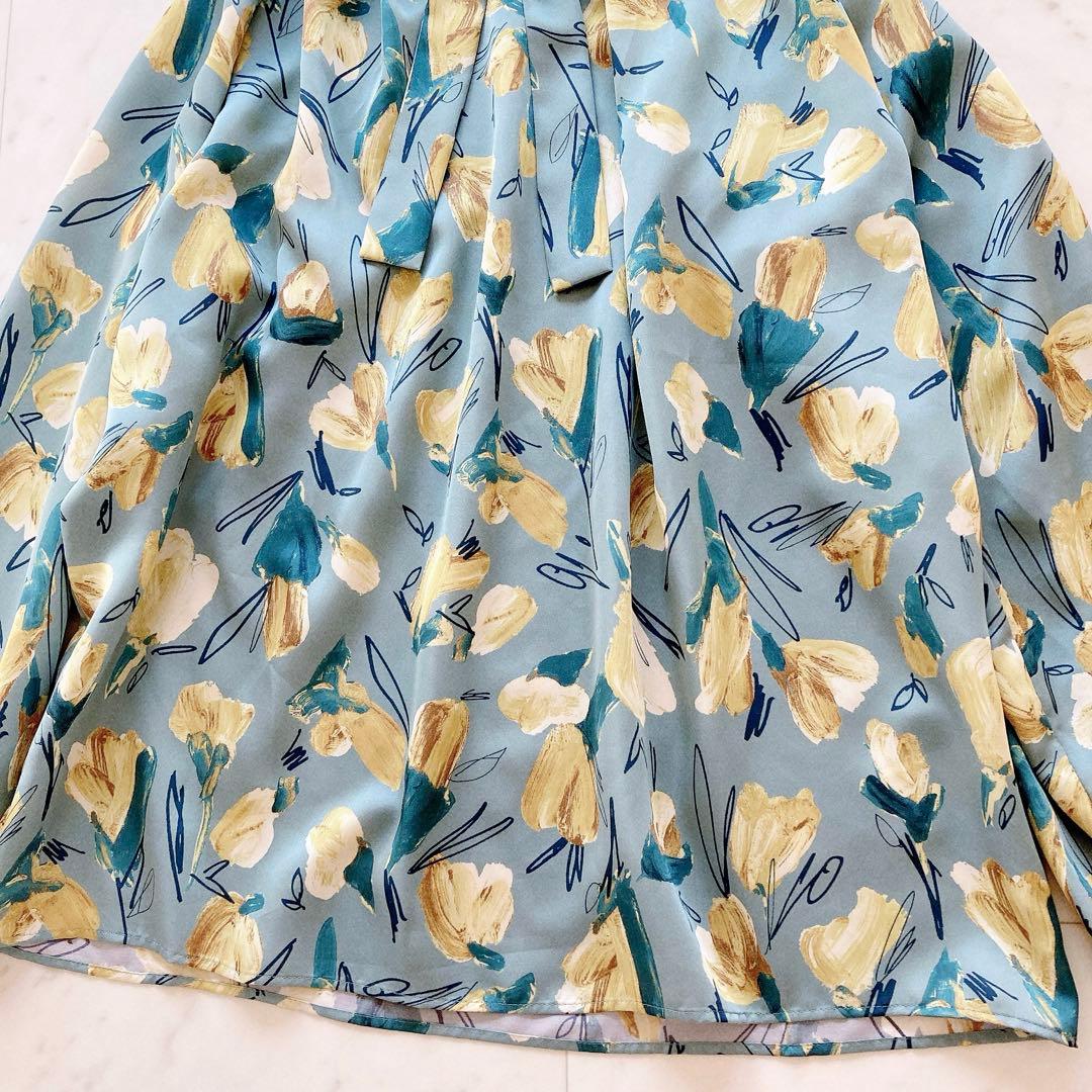 極美品 トゥモローランド ブーゲンビリアプリント ボウタイギャザー