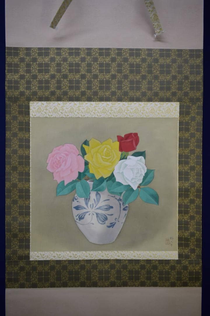 真作/山口華坪/薔薇花瓶図/バラ/布袋屋掛軸HH-884 - メルカリ