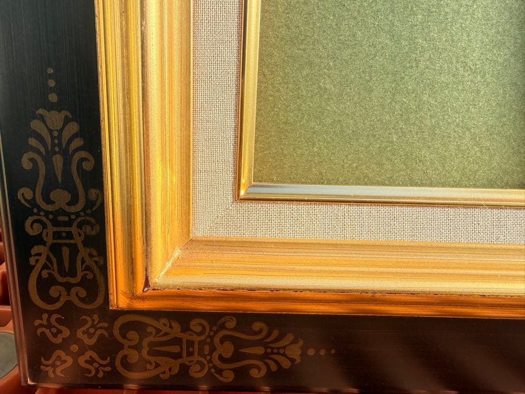 超美品 F15サイズ 油彩額縁 前面ガラス＆供箱付き黒と金