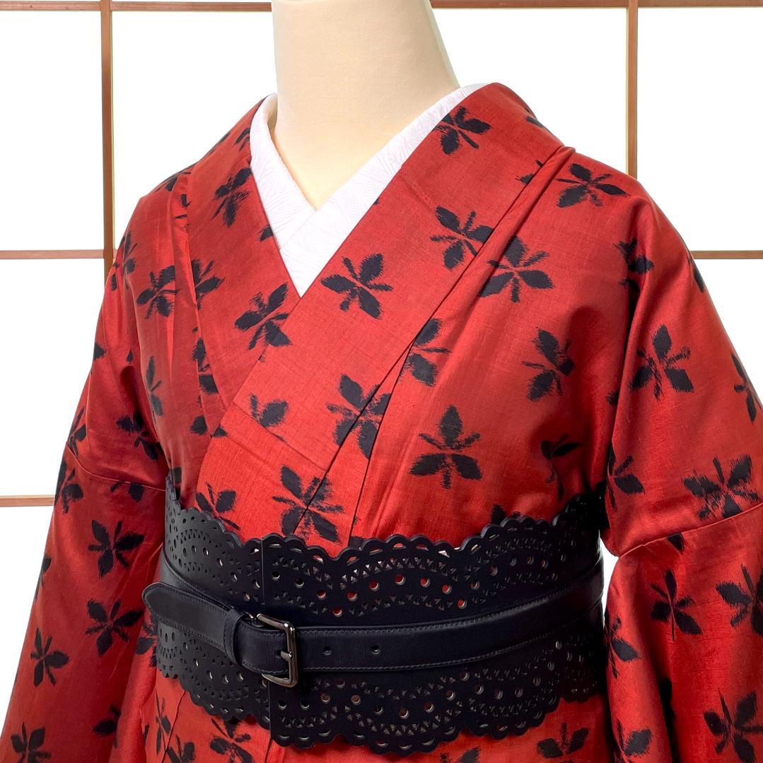 銘仙 着物 袷 正絹 花柄 赤茶色 アンティーク着物 A-2750 - メルカリ