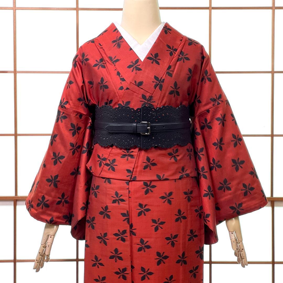 銘仙 着物 袷 正絹 花柄 赤茶色 アンティーク着物 A-2750 - メルカリ