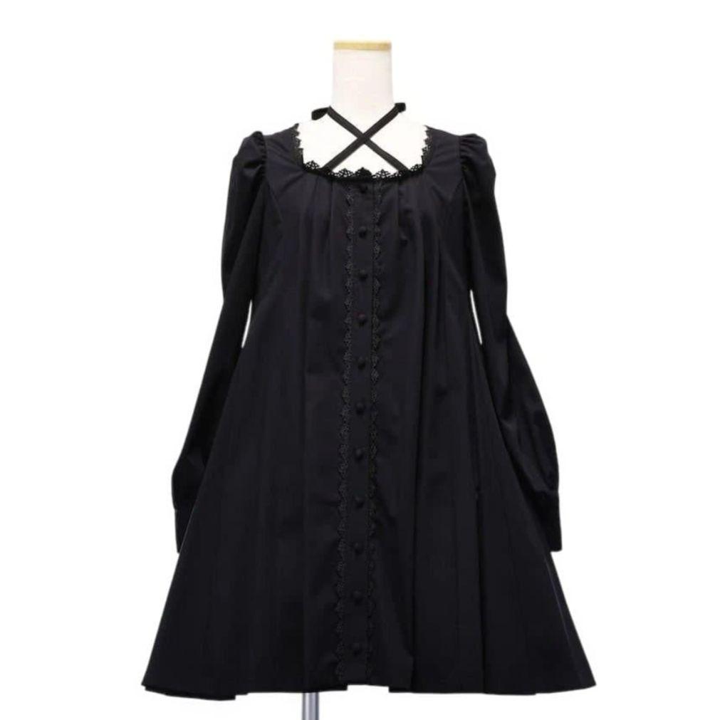 試着のみ Sheglit クロスリボンフレアワンピース ブラック