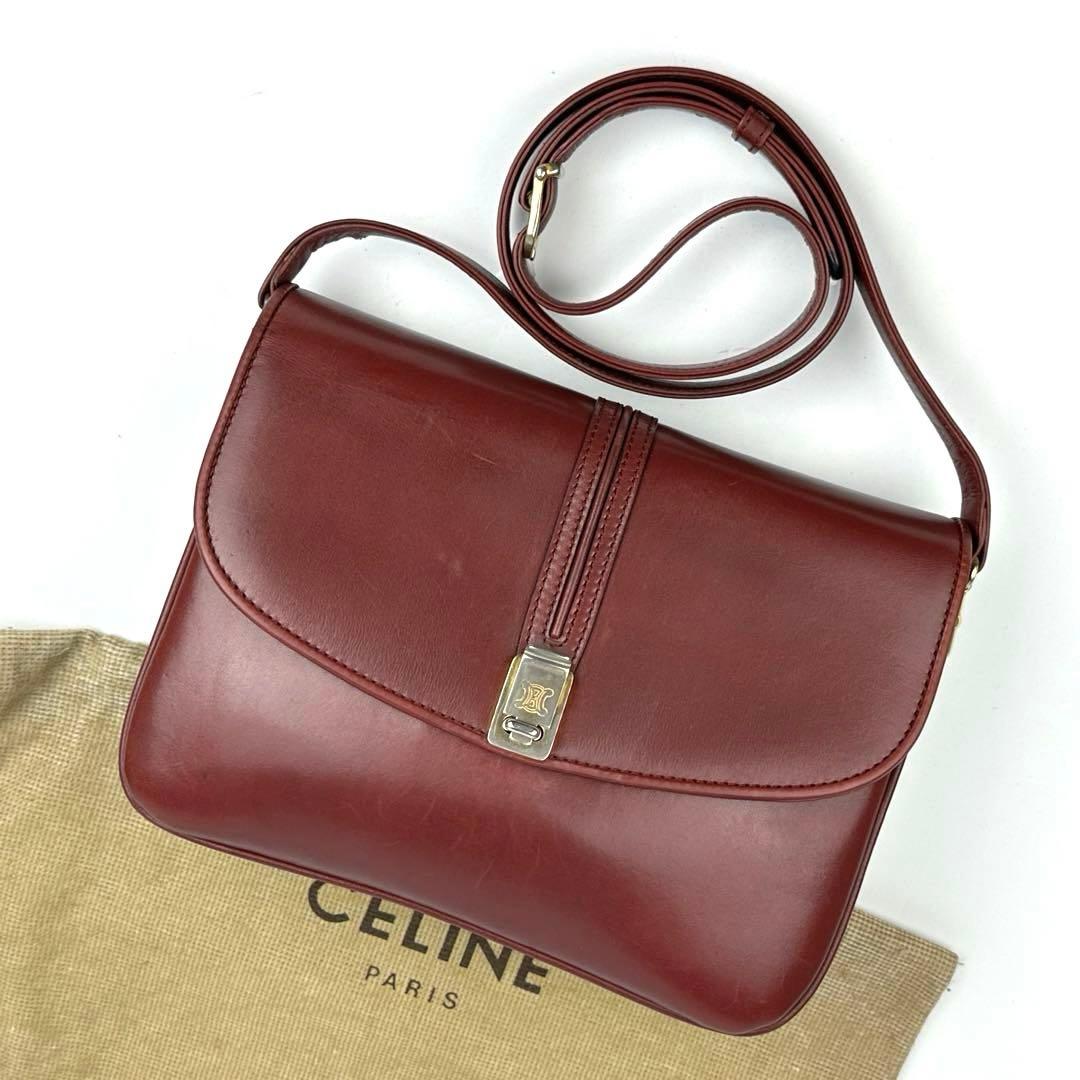 美品□セリーヌ トリオンフ ショルダーバッグ カーフレザー ロック金具